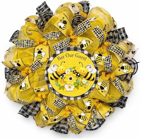 Spring Wreath, Luxury Handmade - Bee Our Guest” Front Door Decor, 24 or 28 Inch