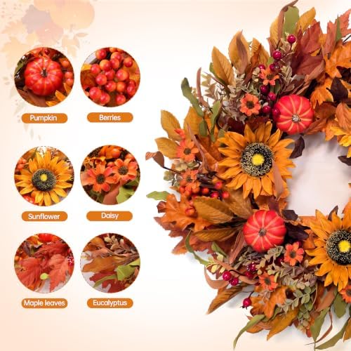 Harvest Fall Wreaths for Front Door - Farmhouse Thanksgiving Wreath Decor
