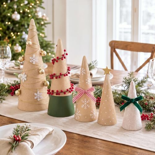 Jetec 5 Pcs 5 Sizes Christmas Cone Wooden Trees Cutouts Unfinished Crafts