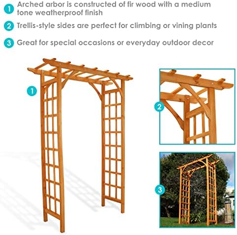 Sunnydaze 78-Inch Wooden Garden Arbor Walkway Wedding Arch - Durable Wood with Weather-Resistant Wood Finish