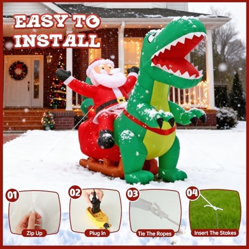 8.2FT Inflatable Santa Riding Dinosaur with LED Lights for Yard