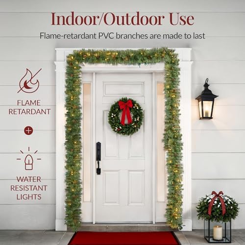 Best Choice Products 9ft Pre-Lit Christmas Garland Holiday Décor for Stairs, Mantel, w/Pine Cones, 2-in-1 White & Multi LED Lights