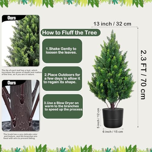 28 Inch Artificial Cedar Tree with Pot, Compact Faux Cypress Evergreen Topiary Plant for Indoor Corner, Living Room, Small Balcony & Entryway, Realistic Potted Fake Tree Accent