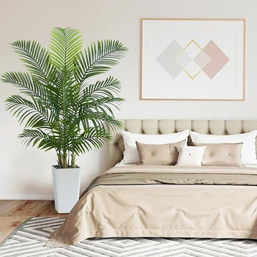 Artificial Palm Tree:5FT Tall Fake Areca Palm Plant (White Planter)