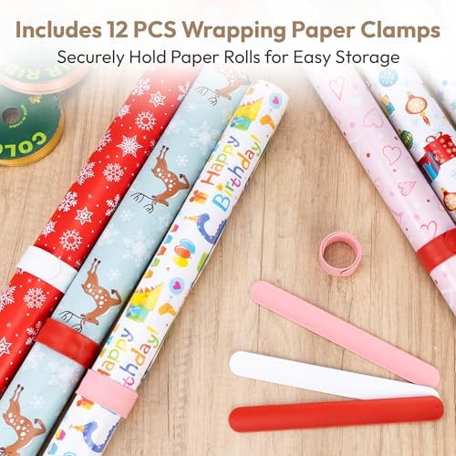 Wrapping Paper Storage Cart Station with 12PCS Slap Bands