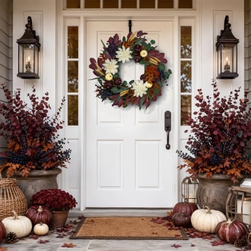24 Inch Fall Wreath for Front Door, Autumn Wreath for Door Decoration
