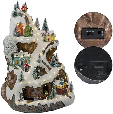 Alpine Corporation 18" Tall Indoor Animated Winter Wonderland Set with 75 LED Lights, Music, Moving Train, Tabletop Christmas Decoration