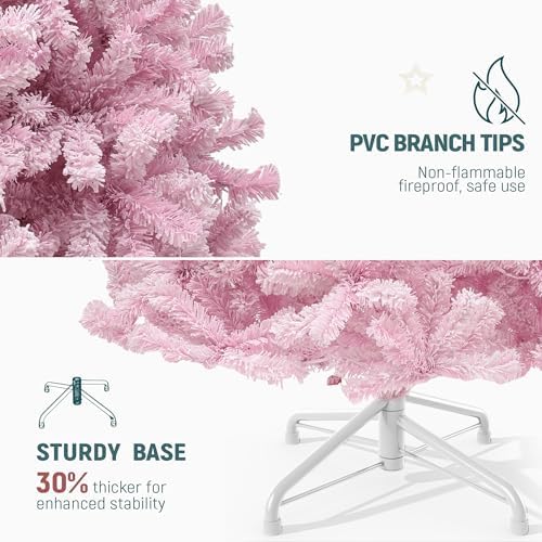 YITAHOME 6FT Prelit Pink Flocked Christmas Tree with Warm-White Lights