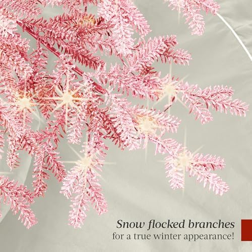 Best Choice Products Pre-Lit Sparse Christmas Tree 4.5ft Artificial Flocked Pine Holiday Décor Aspen Noble Fir White & Multicolor LED Lights- Pink