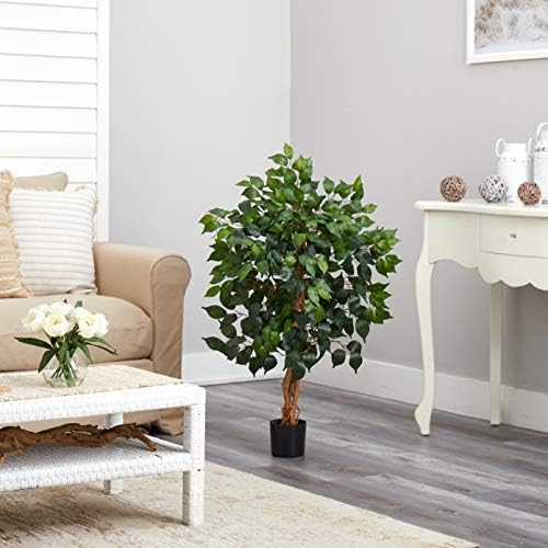 Nearly Natural 3 ft Artificial Ficus Tree with Natural Wood Trunks
