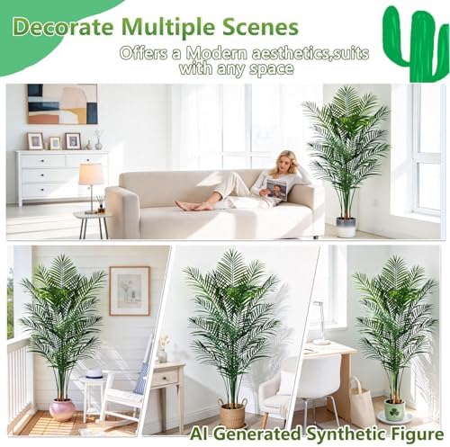 6ft Artificial Palm Tree Indoor, Large Fake Tropical Areca Palm with 18 Trunks, Tall Faux Floor Plants for Indoor Living Rooms Offices Bedroom Home Decor