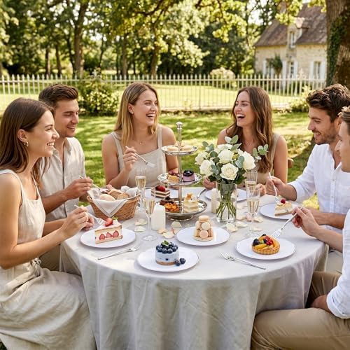 Rubtlamp 100Pcs Plastic Dessert Plates 7.5inch,100Pcs Disposable Silver Forks,White Plastic Plates With Silver Rim, Small Plastic Plates,Dessert Plates With Forks for Appetizer Cake