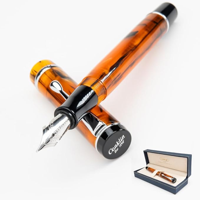 Conklin Duragraph Fountain Pen Amber - Broad Nib, Luxury Writing Instrument with Warm Amber Finish