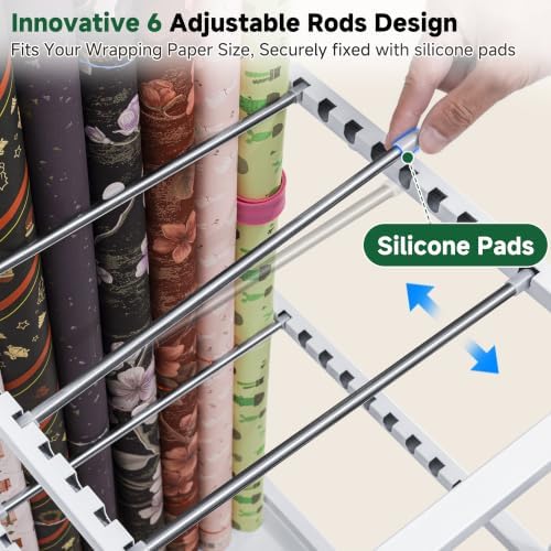 Aquzee Wrapping Paper Storage, Adjustable Gift Wrap Station with Drawer