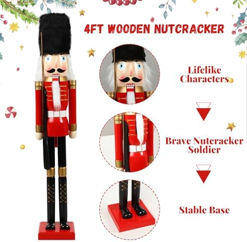 Liliful Large 48 Inch Christmas Nutcracker, 4ft Tall Life Size, Red