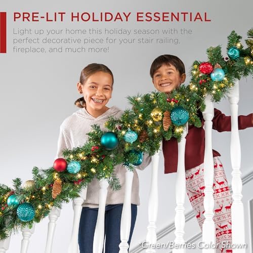 Best Choice Products 9ft Pre-Lit Battery Powered Christmas Garland for Stairs, Traditional Fireplace Holiday Decoration w/ 50 2-in-1 LED Lights