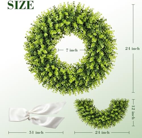 24" Artificial Eucalyptus Wreaths for Front Door Green Wreath All Seasons