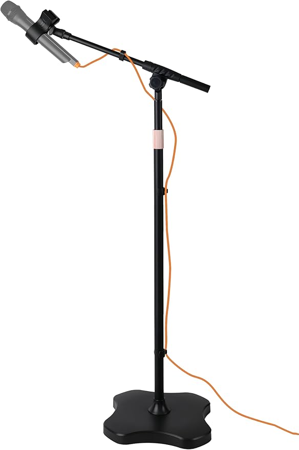 Mic Stand Floor with Boom Arm Microphone Stand with Heavy Weighted Base, Adjustable Height 25" to 69", Music Stand with Mic Holder, Cable Clips for Performance, Podcast, Recording Studio, Karaoke