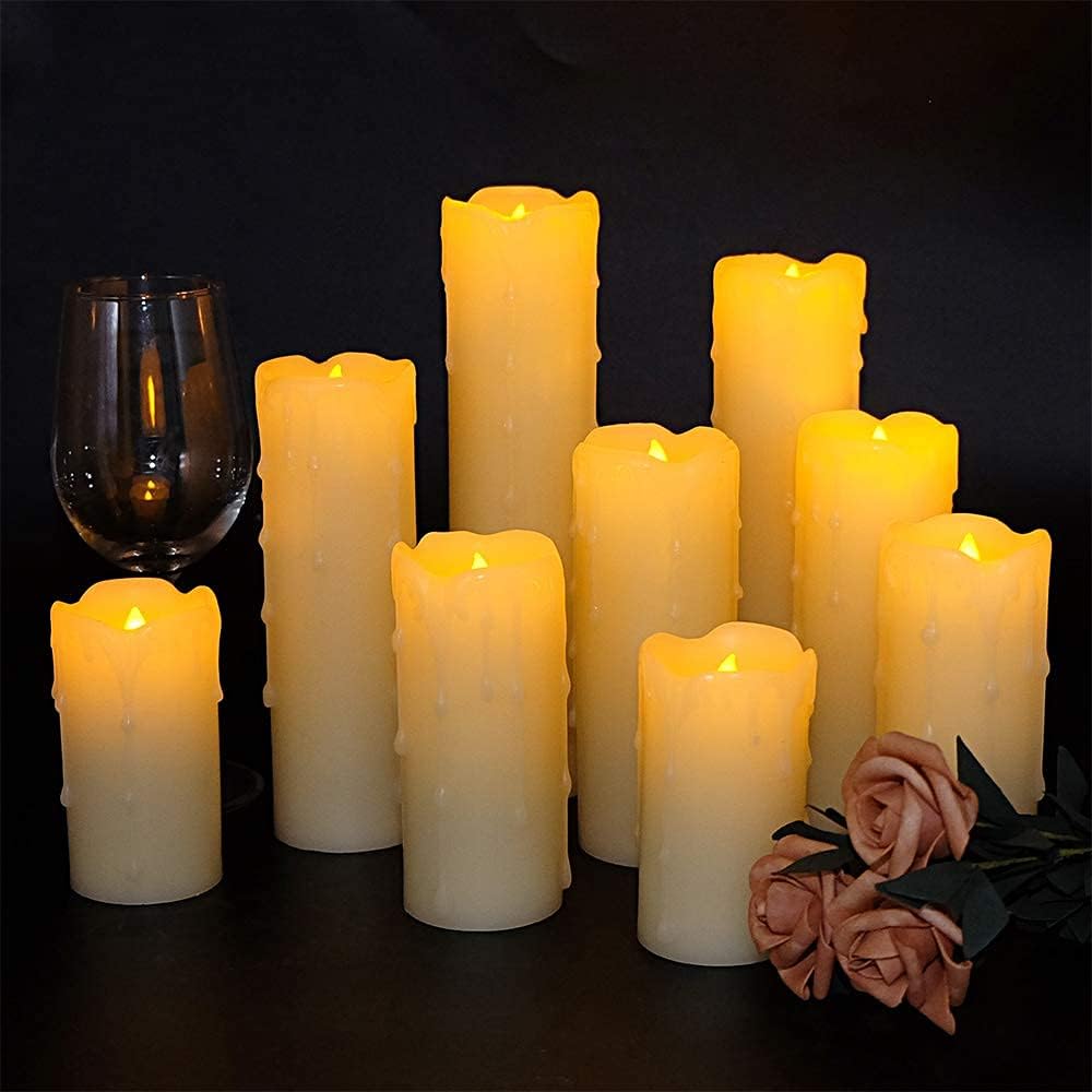 9 Pack Flameless Pillar Candles Battery Operated with Remote Timer