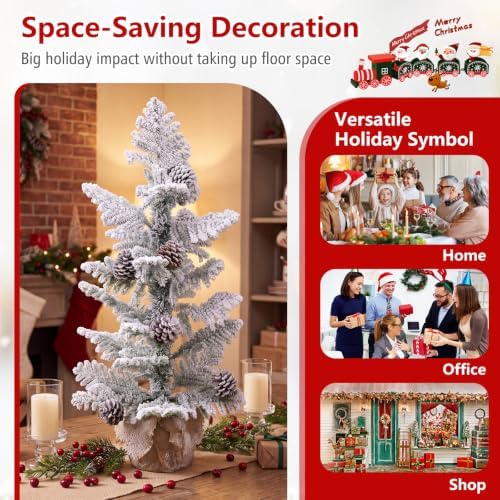 Goplus 3ft Tabletop Snow Flocked Christmas Tree, Mini Xmas Tree