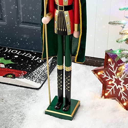 Glitzhome 42" H Large Nutcracker Christmas Decor Wooden Nutcracker Ornaments King Nutcracker Figures with Velvet Cloak Traditional Christmas Decor for Indoor and Outdoor