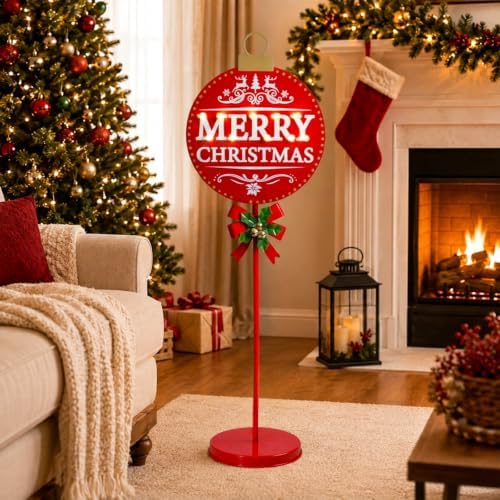 Christmas Signs with LED Lights,Battery Operated Metal Outdoor Porch Decor