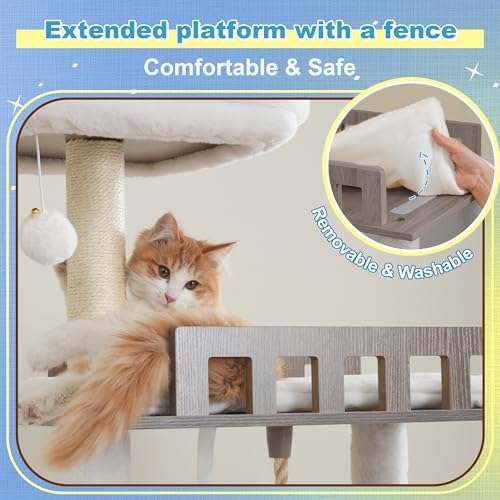 Hey-brother Wooden Cat Tree, Furniture Tower with Large Platforms, MPJ121SG