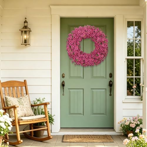 24" Fuchsia Artificial Floral Wreath for Front Door Outside All Seasons