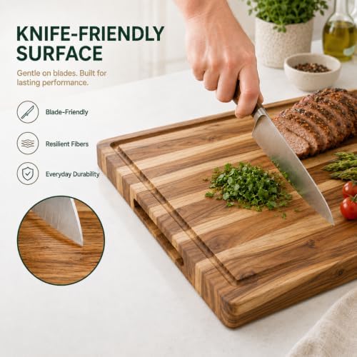 Teak Wood Cutting Board for Kitchen, 18x14 Inch Large Edge Grain Wooden Chopping Board