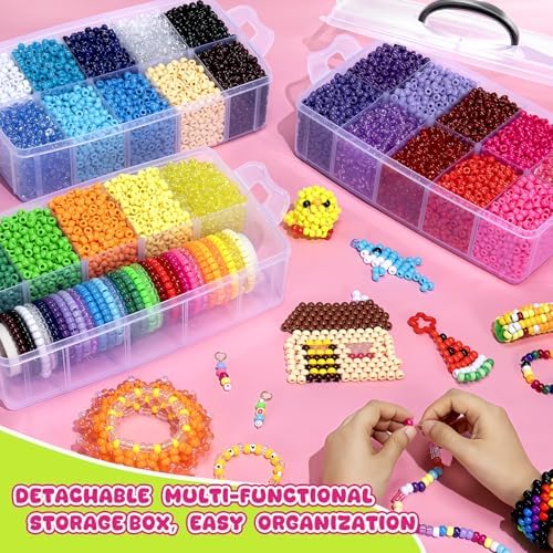 Simetufy 14000Pcs Pony Beads Bulk, 30 Colors 6x9 Kandi Beads for Bracelet