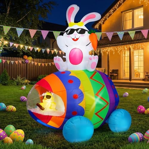 CAMULAND Easter Inflatables Outdoor Decorations, 6FT Easter Bunny with Eggs, Happy Easter Decorations, Easter Blow up Yard Decorations for Garden Lawn Holiday Party