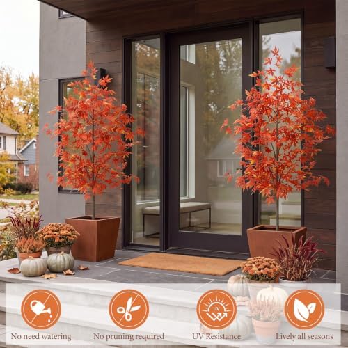 Daifunli 6Ft Faux Fall Tree Maple Tree Autumn Porch Home Decor