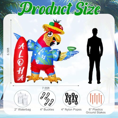 Leyndo 6.56x7.55ft Inflatable Parrot Decorations with LED Lights, Large