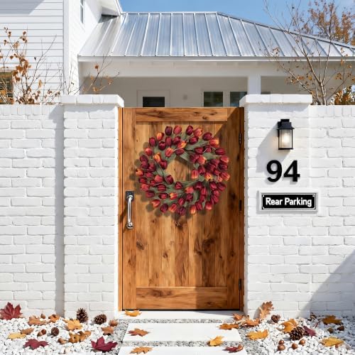 24" Tulip Fall Wreath for Front Door Real Touch Fade-Resistant