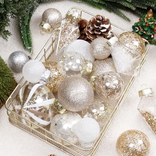 34PCS Champagne/White Christmas Ball Ornaments Set for Tree Decor