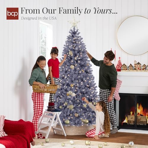 Best Choice Products 4.5ft Pre-Lit Charcoal Gray Christmas Tree, Full Artificial Holiday Decoration w/ 362 Branch Tips, 175 Lights, Foldable Base