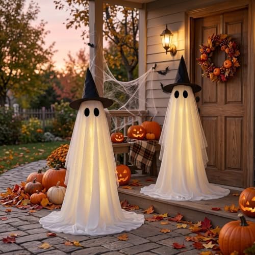 2Pcs Halloween Decorations Outdoor,5FT Height Spooky Ghost Halloween Decor