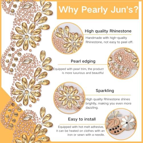 PEARLY JUN 2.5 Yards Champagne Gold Rhinestone Ribbon Rhinestone Strip