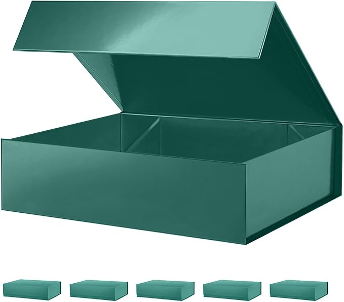 PACKHOME 6 Large Gift Boxes 13.5x10x3.5 Inches, Sturdy Shirt Boxes with Magnetic Lids for Multiple Occasions (Glossy Green)