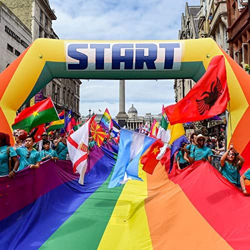 20ft Start Finish Line Inflatable Arch Rainbow with Powerful Blower, Hexagon Inflatable Archway for Race Outdoor Advertising Commerce