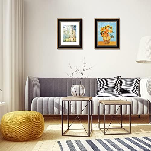 AUEAR 11x14 Picture Frame for 8x10 Photo,Real Glass,Ornate Gold Black Frame