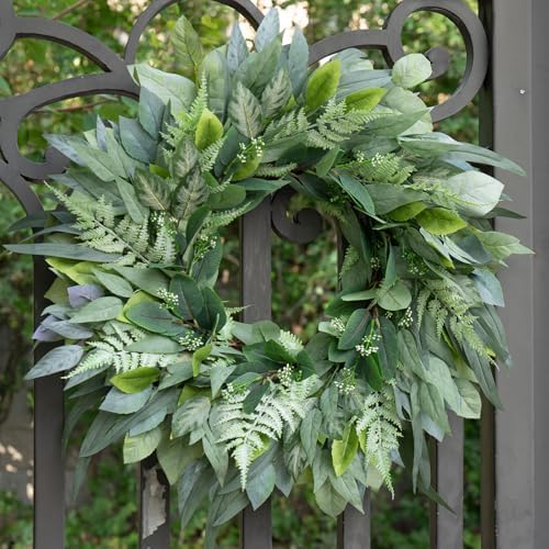 26 Inch Artificial Olive Eucalyptus Wreath for Front Door,Porch,Wall,Window