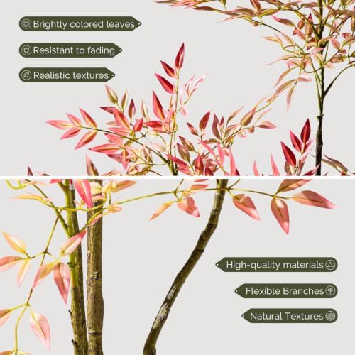 7.2ft Faux Bamboo Tree Artificial Nandina Tree Artificial Indoor Plants Realistic Fake Potted Tree with 800+ Leaves, Cement Planter - Home Office Decor Perfect for Housewarming Gift Non-Toxic
