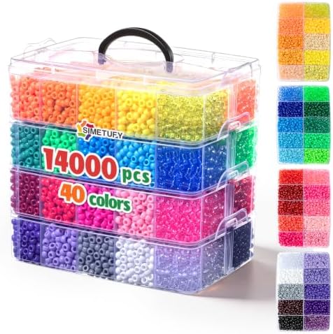 Simetufy 14000Pcs Pony Beads Bulk, 40 Colors for Kandi Bracelet Making