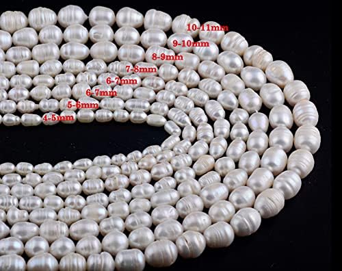 Pearls Beads for Jewelry Making 100pcs 9-10mm Natural Genuine Real Freshwater Cultured Pearl White Rice Oval Loose Gemstone Bead Holes 0.7mm Crafts Necklaces Bracelets Earrings (White, 9-10mm)