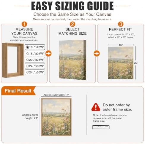 Texas Art 16x20 Canvas Floater Frame for 1.25-Inch-Thick Canvas, Light Oak