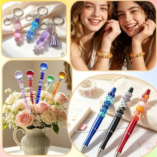 500 Pcs European Craft Beads Large Hole Spacer Beads, Assorted European Craft Bead White Rhinestone Lampwork Beads Large Hole Spacer Bead for DIY Charms Bracelet Necklace Jewelry Making Supplies