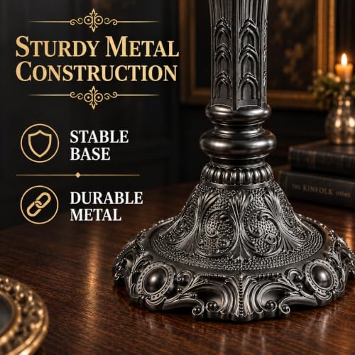 Gothic Victorian Candlesticks Set of 2, Black Metal Taper Candle Holders