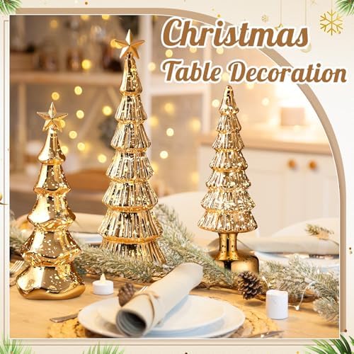 Funnymoom 3 Pack Glass Christmas Trees Light up Decor, Gold, Classic