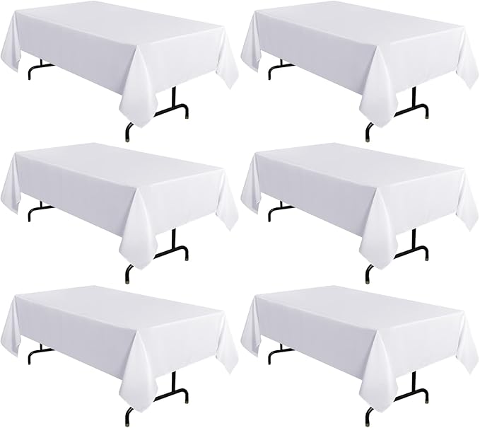sancua 6 Pack White Tablecloth 60 x 102 Inch, Rectangle Table Cloth for 6 Feet Tables - Stain and Wrinkle Resistant Washable Polyester Table Cover for Dining Tables, Buffet Parties and Camping